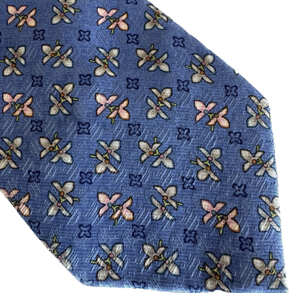 Salvatore Ferragamo Orchid Floral Silk Tie Mens OS Blue Italian Designer Luxury